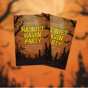 Invitation Citrouille orange Haunted Haven Halloween Party