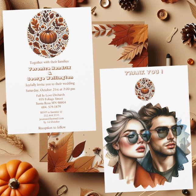 Invitation Citrouille Oval Automne Super Boho Rusty Brown Mar (Oval Fall Pumpkin Groovy Boho Rusty Brown Foliage Invitation)