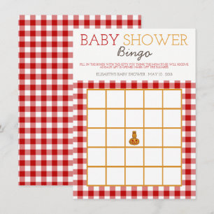 Invitation Citrouille Owl & En vichy Baby shower Bingo