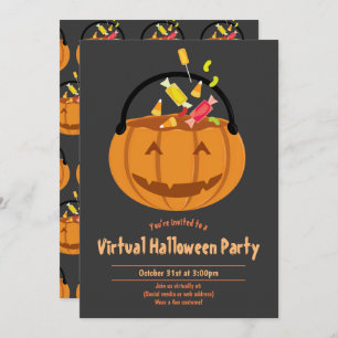 Invitation Citrouille Pail Candy Virtual Halloween Party