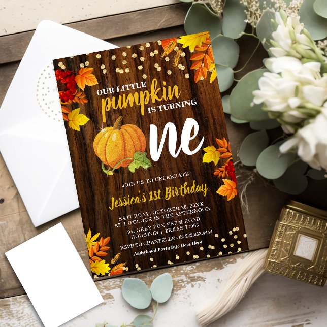 Invitation Citrouille Pailletée Rustique Anniversaire Automne (Créateur téléchargé)