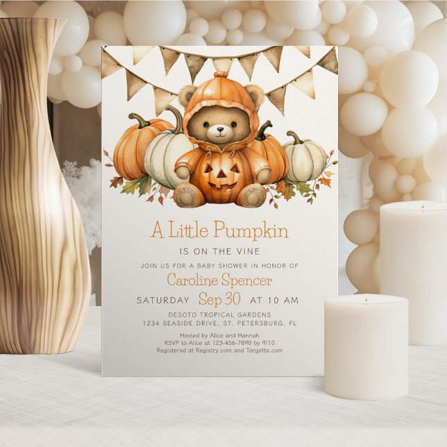 Invitation citrouille Patch Bear Baby shower (Créateur téléchargé)