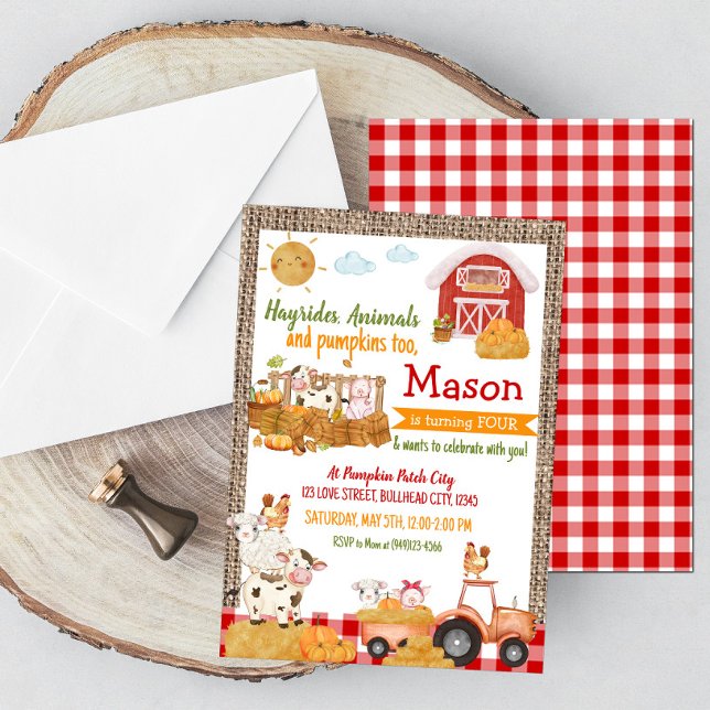 Invitation Citrouille Patch Farm Animaux Anniversaire (Créateur téléchargé)