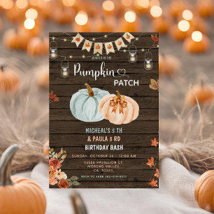 Invitation Citrouille Patch Joint Birthday Sibings Party