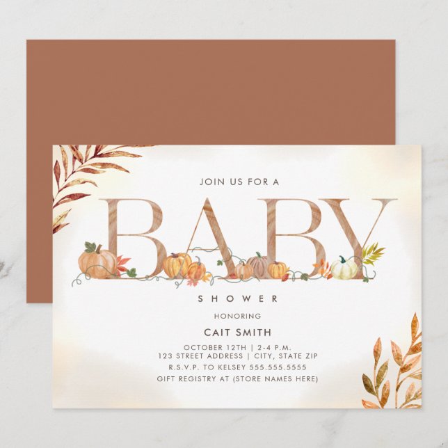 Invitation Citrouille Patch Lettrage Automne Baby shower Auto (Devant / Derrière)
