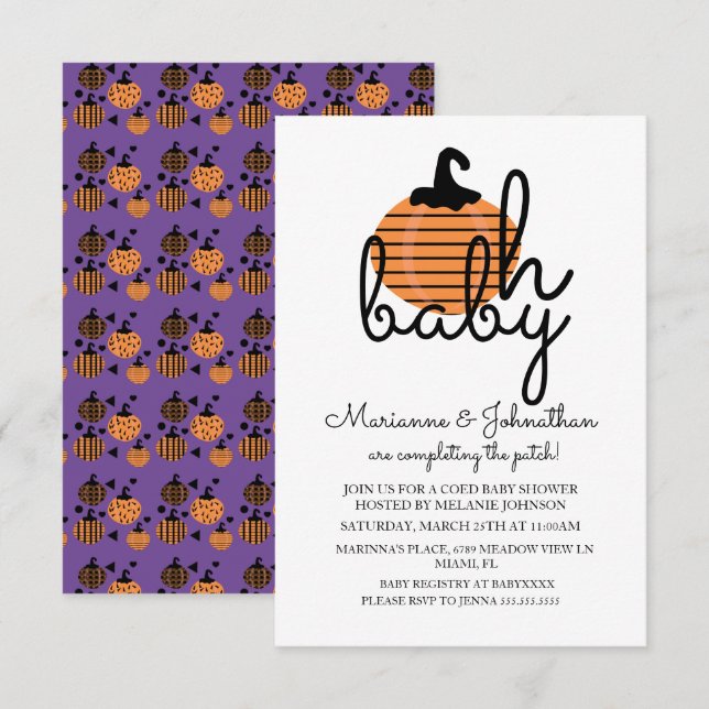 Invitation Citrouille Patch Oh Baby Citrouilles Baby shower (Devant / Derrière)