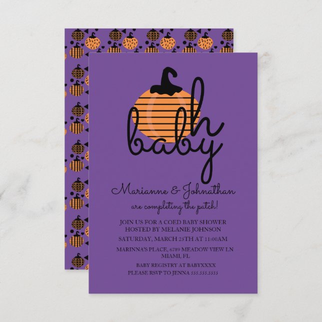 Invitation Citrouille Patch Oh Baby Citrouilles Baby shower (Devant / Derrière)