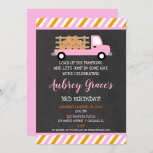 Invitation Citrouille patch orange rose fille anniversaire d'