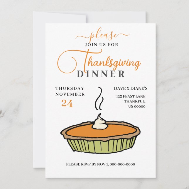 Invitation Citrouille Pie, Dîner Thanksgiving (Devant)