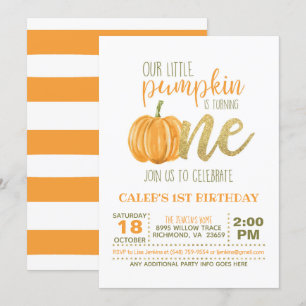 Invitation citrouille pour le premier anniversaire