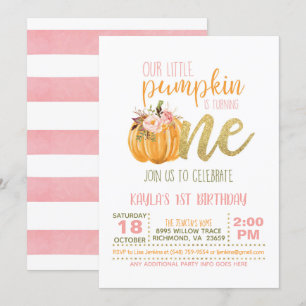 Invitation citrouille pour le premier anniversaire