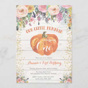 Invitation Citrouille Premier anniversaire Floral
