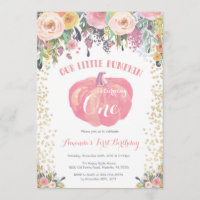 Invitation citrouille premier anniversaire Floral 
