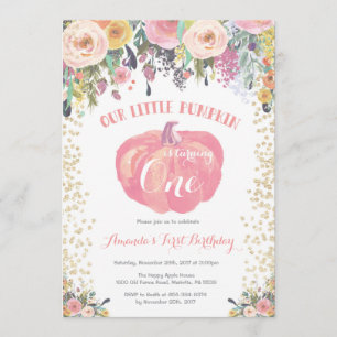 Invitation citrouille premier anniversaire Floral 