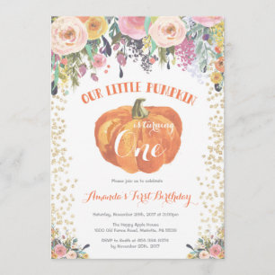Invitation citrouille premier anniversaire Floral 