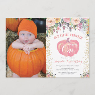 Invitation Citrouille Premier anniversaire Floral