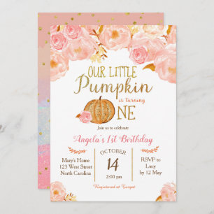 Invitation Citrouille Premier anniversaire Peach r
