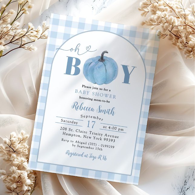Invitation Citrouille préppy bleu Plaid Oh Baby shower garçon (Créateur téléchargé)