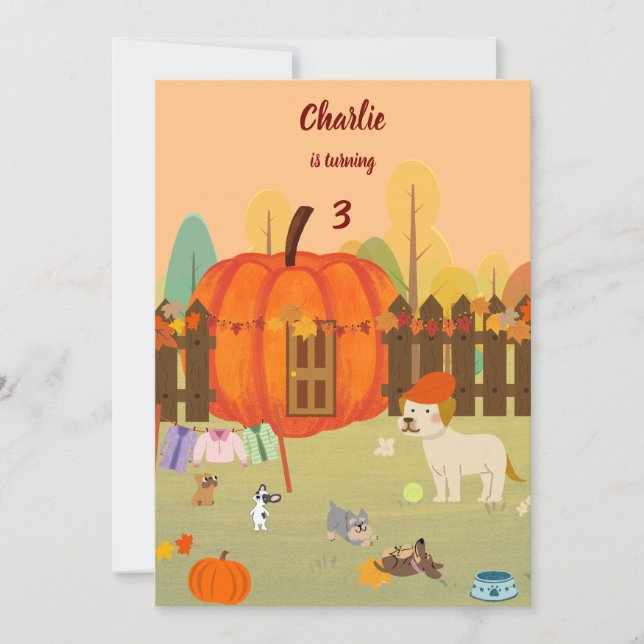 Invitation Citrouille Pups Automne Célébration anniversaire (Devant)
