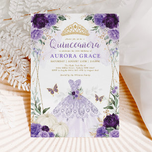 Invitation Citrouille Quinceañera Princesse Robe violet Flora