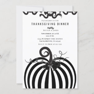 Invitation Citrouille rayée noir et blanc Dîner de Thanksgivi