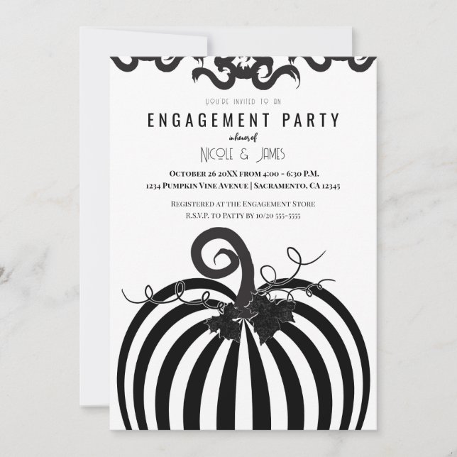 Invitation Citrouille rayée noir et blanc Fête de fiançailles (Devant)