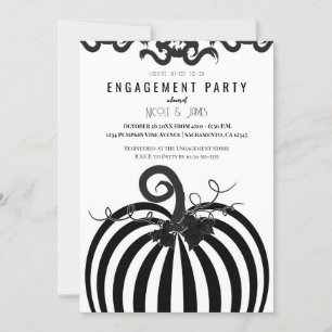 Invitation Citrouille rayée noir et blanc Fête de fiançailles