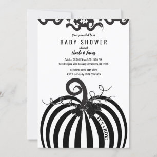 Invitation Citrouille rayée noir et blanc Fête prénatale d'au
