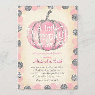 Invitation Citrouille rose automne parties scintillant bébé V