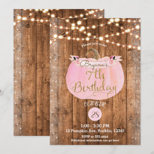 Invitation Citrouille Rose Automne Rustique Bois Lumières 7e 