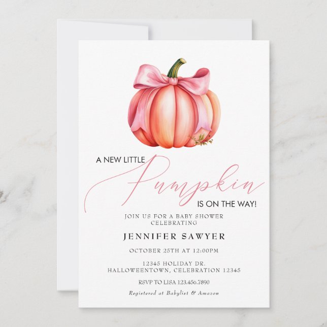 Invitation Citrouille rose | Baby shower d'automne (Devant)