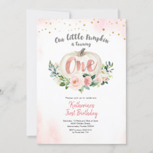Invitation Citrouille rose blanc premier anniversaire Invitat