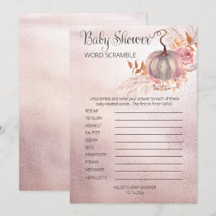 Invitation Citrouille rose Boho Pampas Baby shower Mot