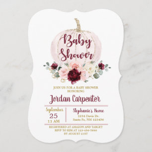 Invitation Citrouille rose Bourgogne Baby Girl Sho