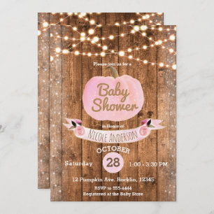 Invitation Citrouille rose Chute Baby shower de feux de bois