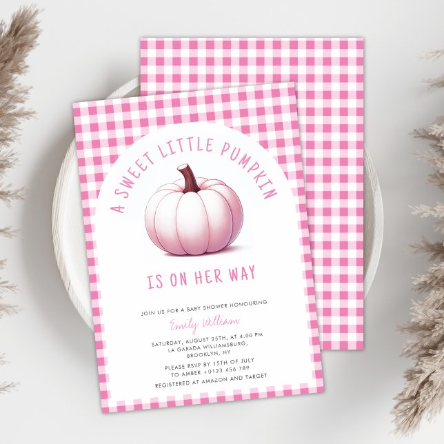 Invitation Citrouille rose En vichy Plaid Baby Girl Baby show (Créateur téléchargé)