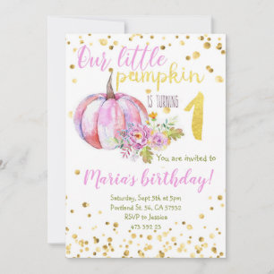 Invitation Citrouille Rose Gold Confetti Fille Anniversaire