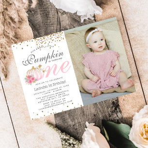 Invitation Citrouille rose mignon Floral 1er anniversaire Pho