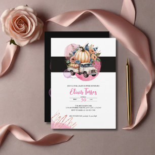 Invitation Citrouille Rose Noir Fleur Truck Baby Shower