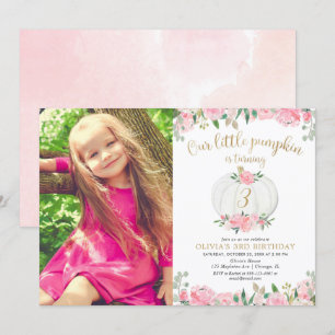 Invitation Citrouille rose or floral n'importe quel âge photo