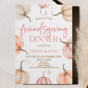 Invitation Citrouille rose Thanksgiving Friendsgiving Dîner