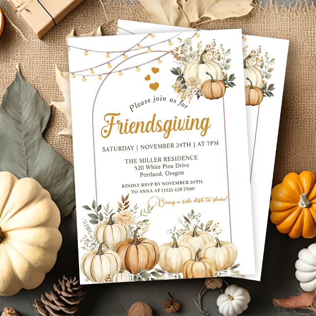 Invitation Citrouille Russe Automne Floral Friendsgiving (Créateur téléchargé)