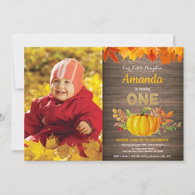 Invitation Citrouille Russe Automne Premier Anniversaire Or (Devant)