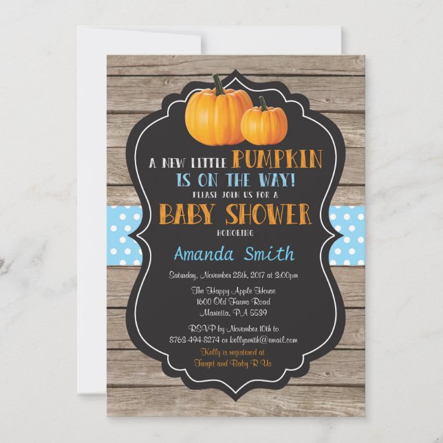 Invitation Citrouille Rustique Automne Baby shower garçon Inv (Devant)
