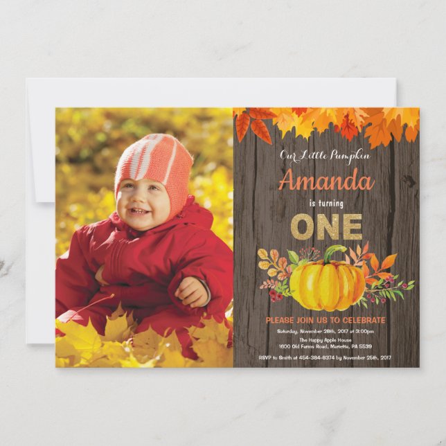 Invitation Citrouille Rustique Automne Premier Anniversaire O (Devant)