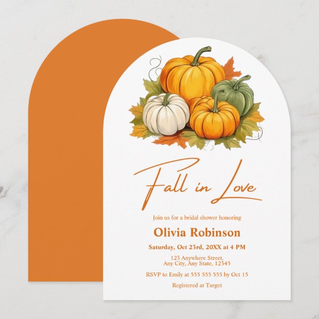 Invitation Citrouille rustique chute dans la Fête des mariées (Devant / Derrière)