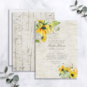 Invitation Citrouille Rustique de tournesol Aquarelle Birch F