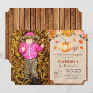 Invitation Citrouille Rustique Feuille Bois 1er anniversaire