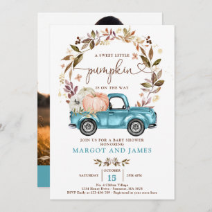 Invitation Citrouille rustique Sapphire Baby shower bleu