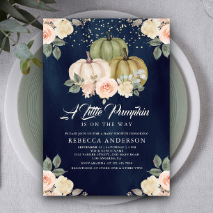 Invitation Citrouille Sage Green Pêche Baby shower Floral Mar